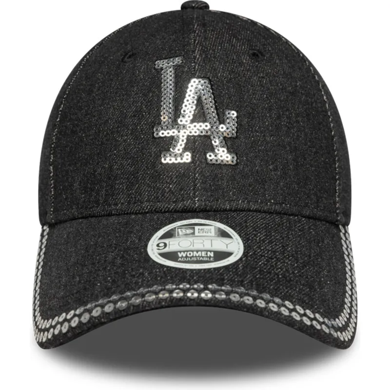 sort-justerbar-curved-kasket-til-kvinder-9forty-sequin-denim-fra-los-angeles-dodgers-mlb-fra-new-era