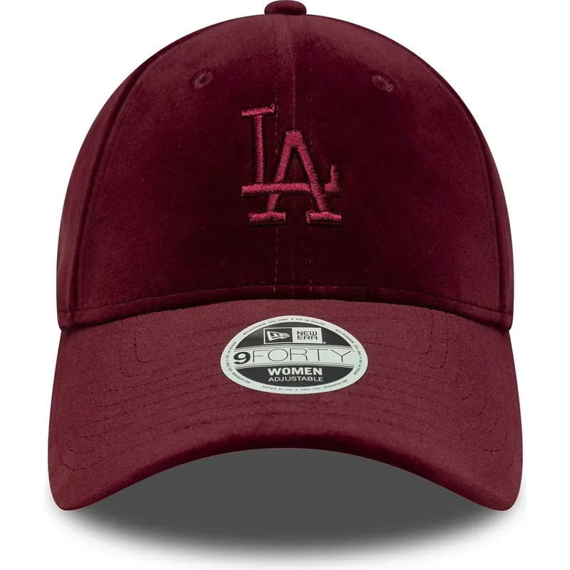 bordeaux-justerbar-buet-kasket-til-kvinder-9forty-velour-fra-los-angeles-dodgers-mlb-fra-new-era