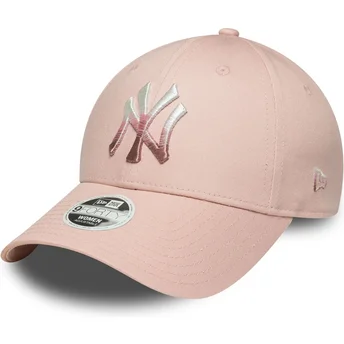 Justerbar lyserød buet kasket til kvinder 9FORTY Metallic Logo New York Yankees MLB fra New Era
