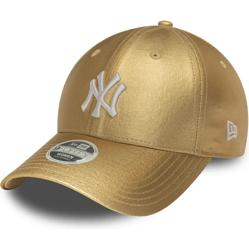 guldfarvet-justerbar-buet-kasket-til-kvinder-9forty-metallic-fra-new-york-yankees-mlb-fra-new-era