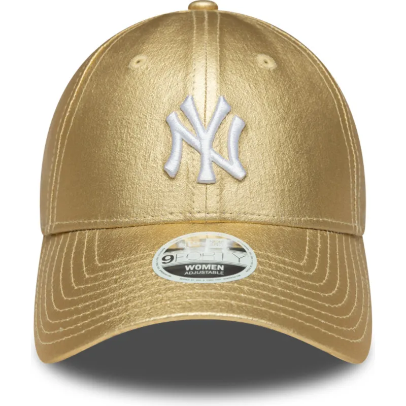 guldfarvet-justerbar-buet-kasket-til-kvinder-9forty-metallic-fra-new-york-yankees-mlb-fra-new-era