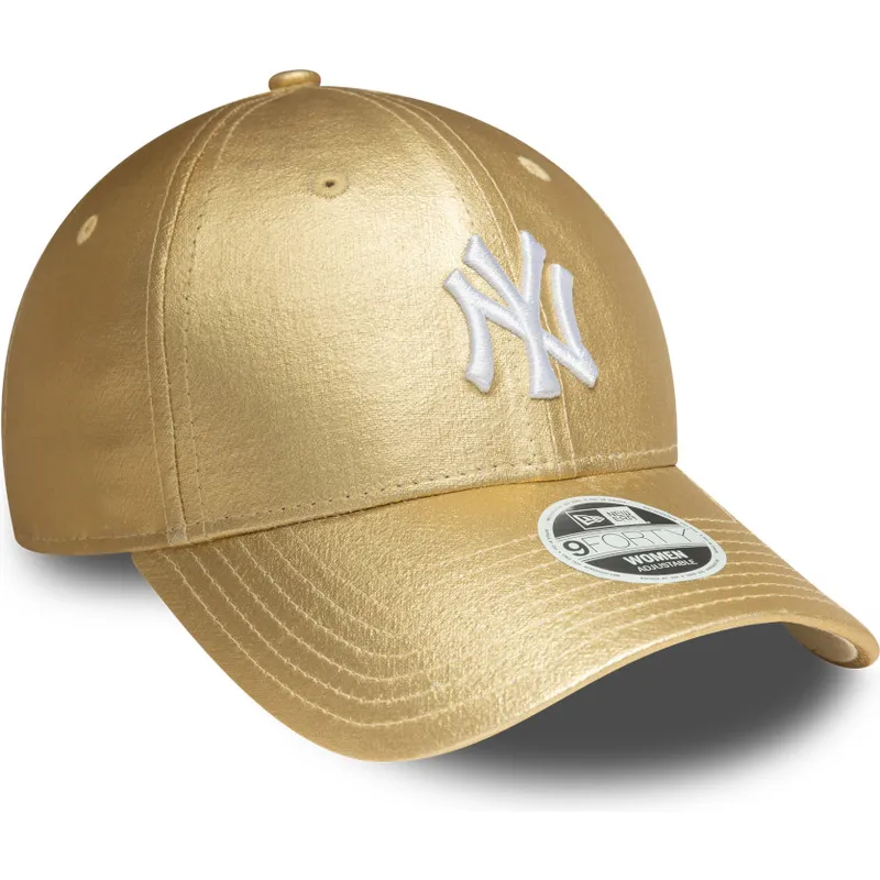 guldfarvet-justerbar-buet-kasket-til-kvinder-9forty-metallic-fra-new-york-yankees-mlb-fra-new-era