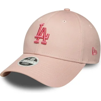 Rosa justerbar kvindekasket med buet skygge og rosa logo 9FORTY League Essential Los Angeles Dodgers MLB fra New Era