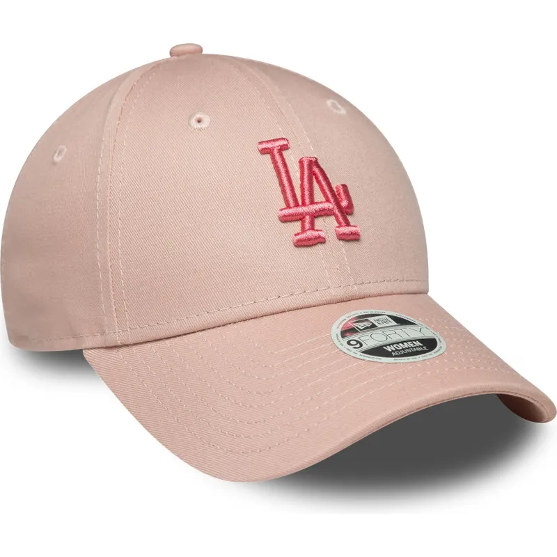 lyserod-justerbar-buet-kasket-til-kvinder-med-lyserodt-logo-9forty-league-essential-fra-los-angeles-dodgers-mlb-fra-new-era