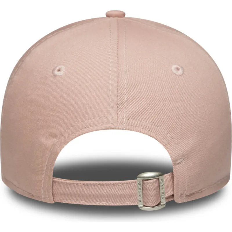 lyserod-justerbar-buet-kasket-til-kvinder-med-lyserodt-logo-9forty-league-essential-fra-los-angeles-dodgers-mlb-fra-new-era