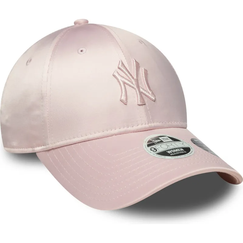 lyserod-justerbar-buet-kasket-til-kvinder-med-lyserodt-logo-9forty-satin-bow-back-fra-new-york-yankees-mlb-fra-new-era