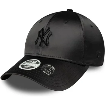 New Era New York Yankees MLB 9FORTY Satin Bow Back justerbar sort kvindekasket med sort logo
