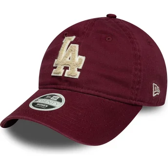Justerbar bordeaux buet kasket til kvinder med beige logo 9TWENTY Boucle Los Angeles Dodgers MLB fra New Era