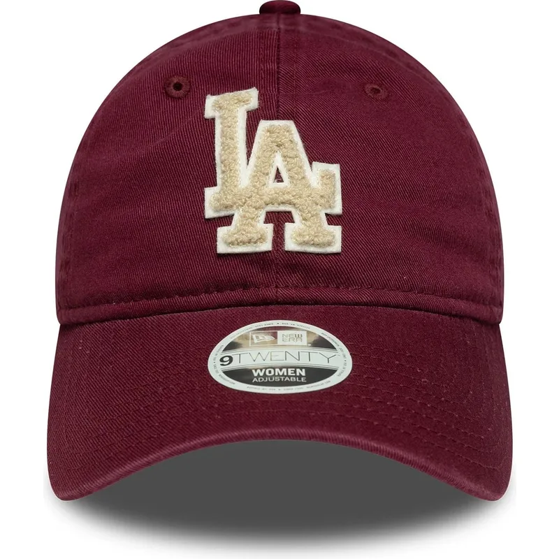 justerbar-vinrod-buet-kasket-til-kvinder-med-beige-logo-9twenty-boucle-fra-los-angeles-dodgers-mlb-fra-new-era