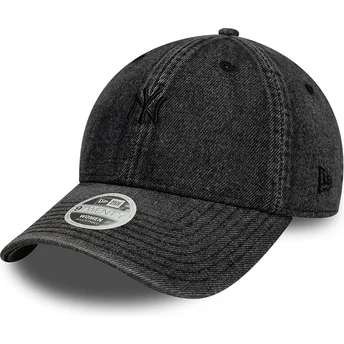 New Era New York Yankees MLB 9TWENTY Denim justerbar sort kurvet kasket til kvinder