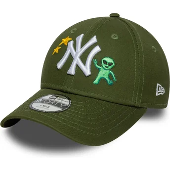 Justerbar grøn buet kasket til børn 9FORTY Space Icon af New York Yankees MLB fra New Era