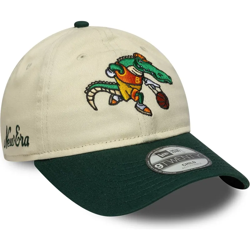 buet-kasket-beige-og-gron-justerbar-til-dreng-9twenty-mascot-fra-new-era