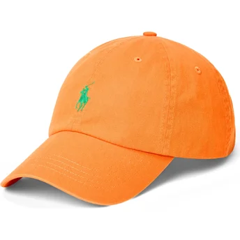 Justerbar orange buet kasket med grønt Cotton Chino Classic Sport-logo fra Polo Ralph Lauren
