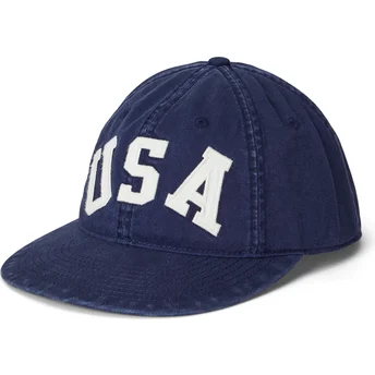 Marineblå justerbar USA Applikation Twill Flat Cap fra Polo Ralph Lauren