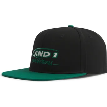 Snapback kasket i sort og grøn med graffiti-logo fra AND1