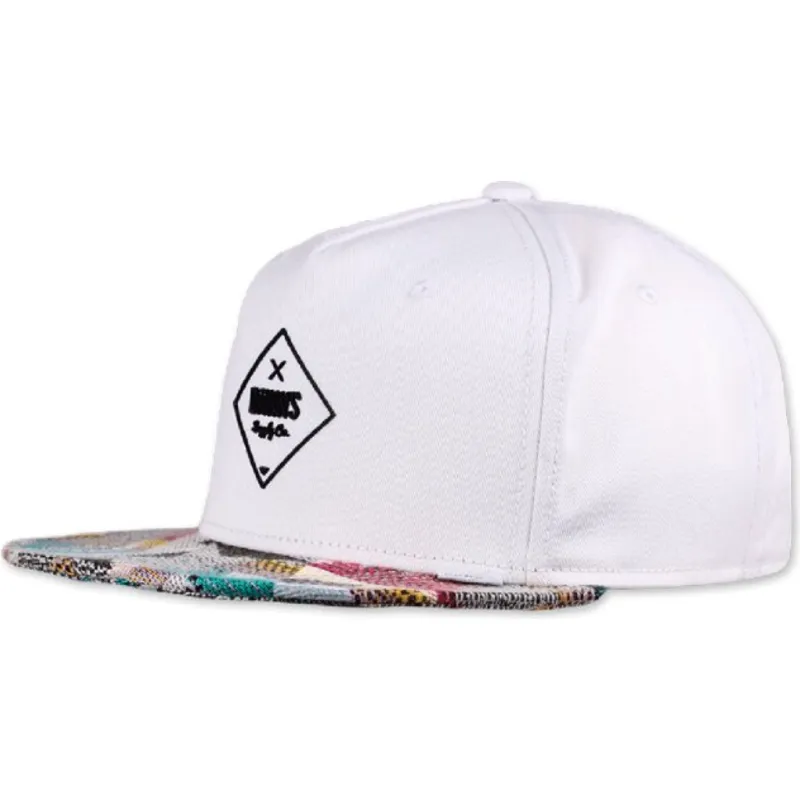 hvid-og-multifarvet-flat-cap-snapback-rubber-aztek-fra-djinns