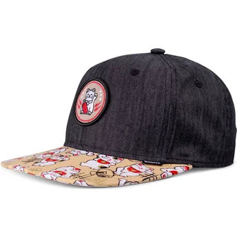 Lucky Cat Linen Rev Djinns børnesnapback med sort og flerfarvet flad skygge