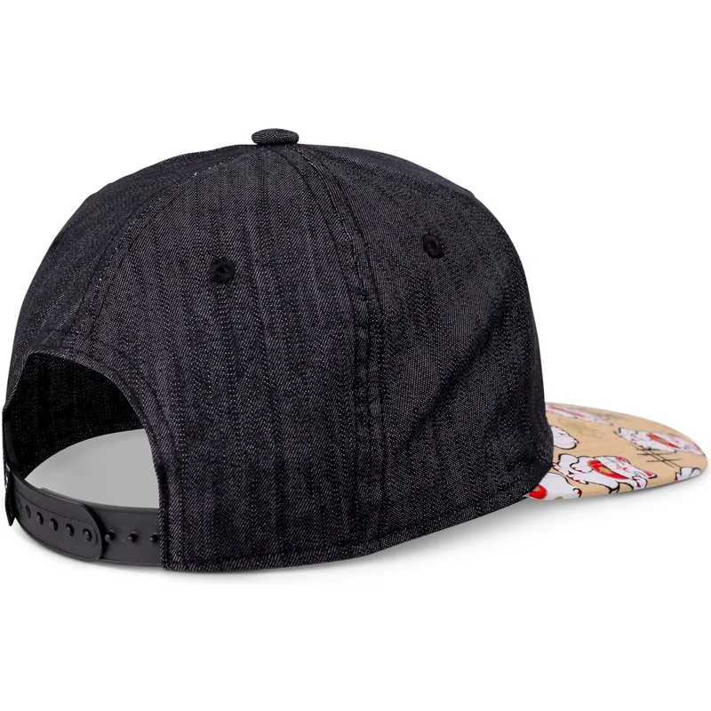 sort-og-multifarvet-flat-cap-snapback-til-dreng-lucky-cat-linen-rev-fra-djinns