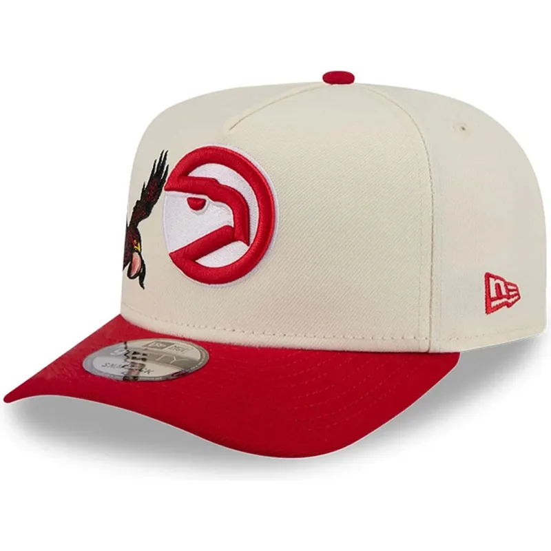 buet-beige-og-rod-snapback-kasket-9fifty-a-frame-precurved-hardwood-classics-fra-atlanta-hawks-nba-fra-new-era