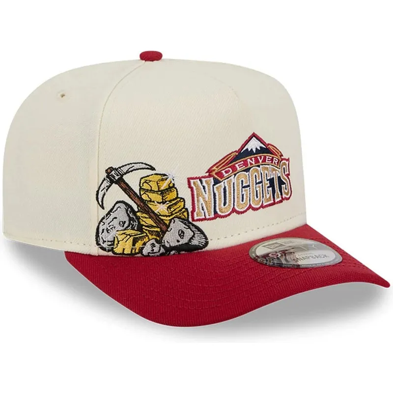 buet-beige-og-rod-snapback-kasket-9fifty-a-frame-precurved-hardwood-classics-fra-denver-nuggets-nba-fra-new-era