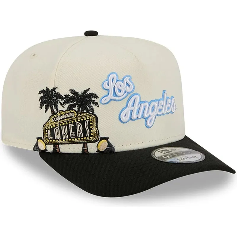 beige-og-sort-buet-kasket-snapback-9fifty-a-frame-precurved-hardwood-classics-fra-los-angeles-lakers-nba-fra-new-era