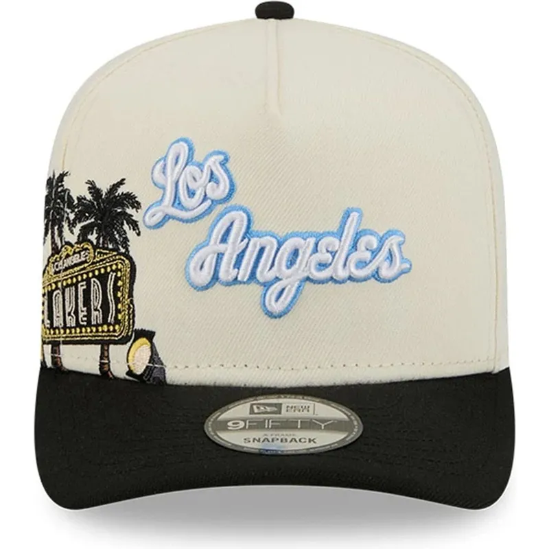 beige-og-sort-buet-kasket-snapback-9fifty-a-frame-precurved-hardwood-classics-fra-los-angeles-lakers-nba-fra-new-era