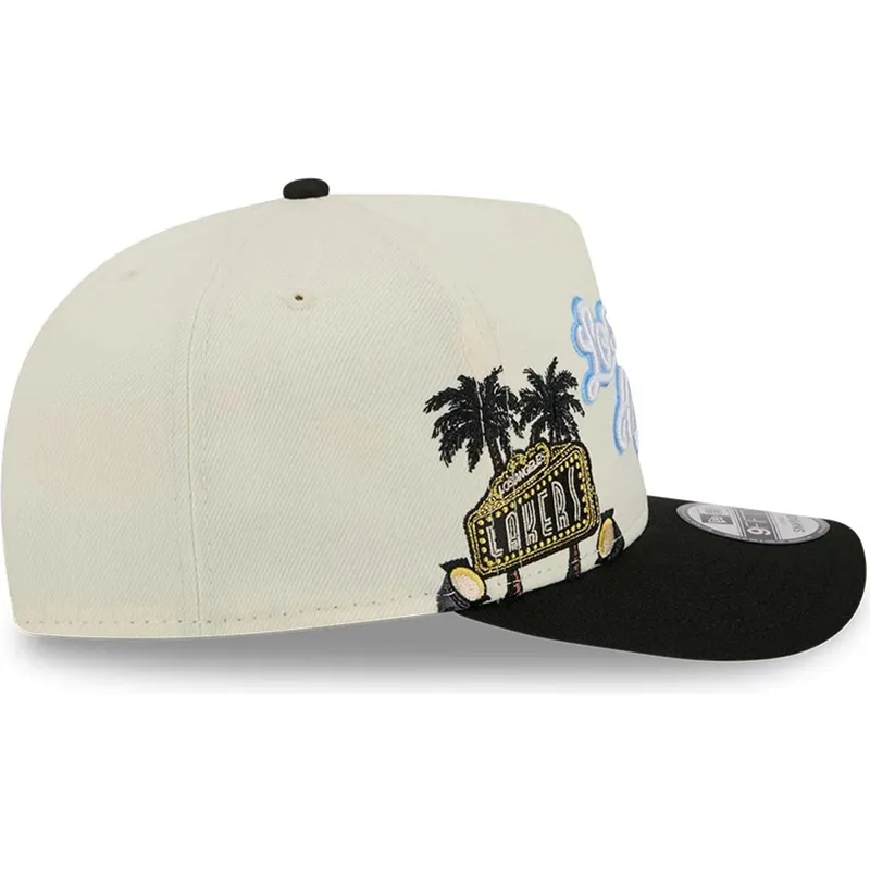 beige-og-sort-buet-kasket-snapback-9fifty-a-frame-precurved-hardwood-classics-fra-los-angeles-lakers-nba-fra-new-era
