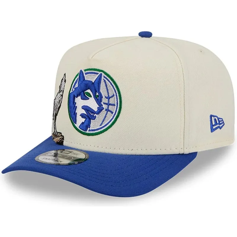 buet-beige-og-bla-snapback-kasket-9fifty-a-frame-precurved-hardwood-classics-fra-minnesota-timberwolves-nba-fra-new-era