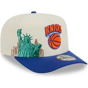 Buet beige og blå snapback kasket 9FIFTY A Frame Precurved Hardwood Classics fra New York Knicks NBA fra New Era