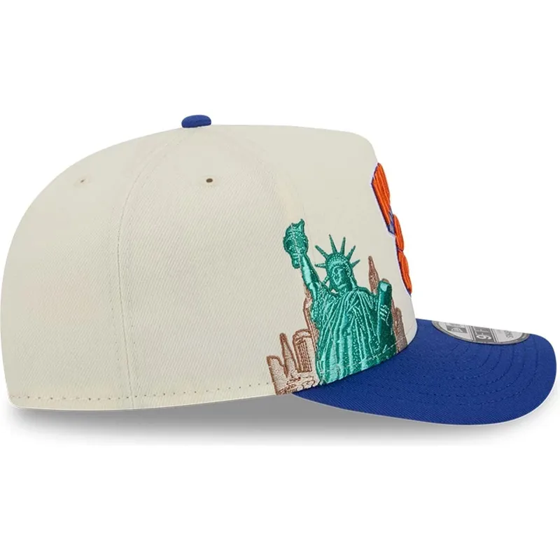 buet-beige-og-bla-snapback-kasket-9fifty-a-frame-precurved-hardwood-classics-fra-new-york-knicks-nba-fra-new-era