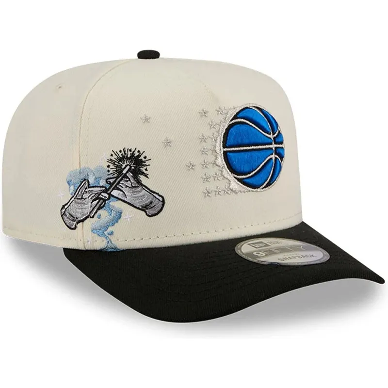 buet-beige-og-sort-snapback-kasket-9fifty-a-frame-precurved-hardwood-classics-fra-orlando-magic-nba-fra-new-era