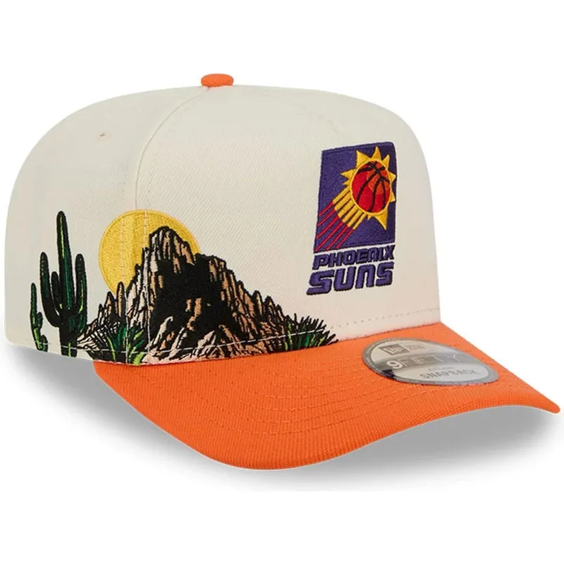 buet-beige-og-orange-snapback-kasket-9fifty-a-frame-precurved-hardwood-classics-fra-phoenix-suns-nba-fra-new-era