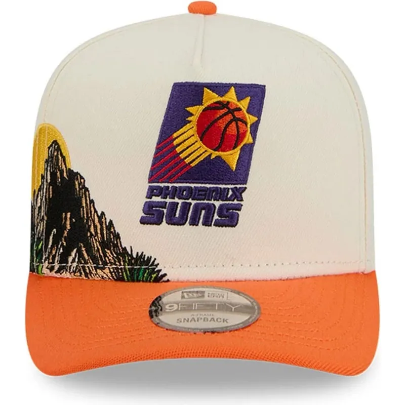 buet-beige-og-orange-snapback-kasket-9fifty-a-frame-precurved-hardwood-classics-fra-phoenix-suns-nba-fra-new-era
