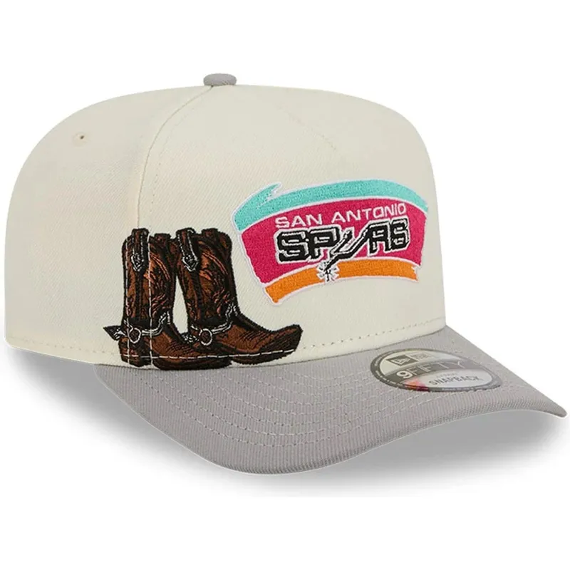 buet-beige-og-gra-snapback-kasket-9fifty-a-frame-precurved-hardwood-classics-fra-san-antonio-spurs-nba-fra-new-era