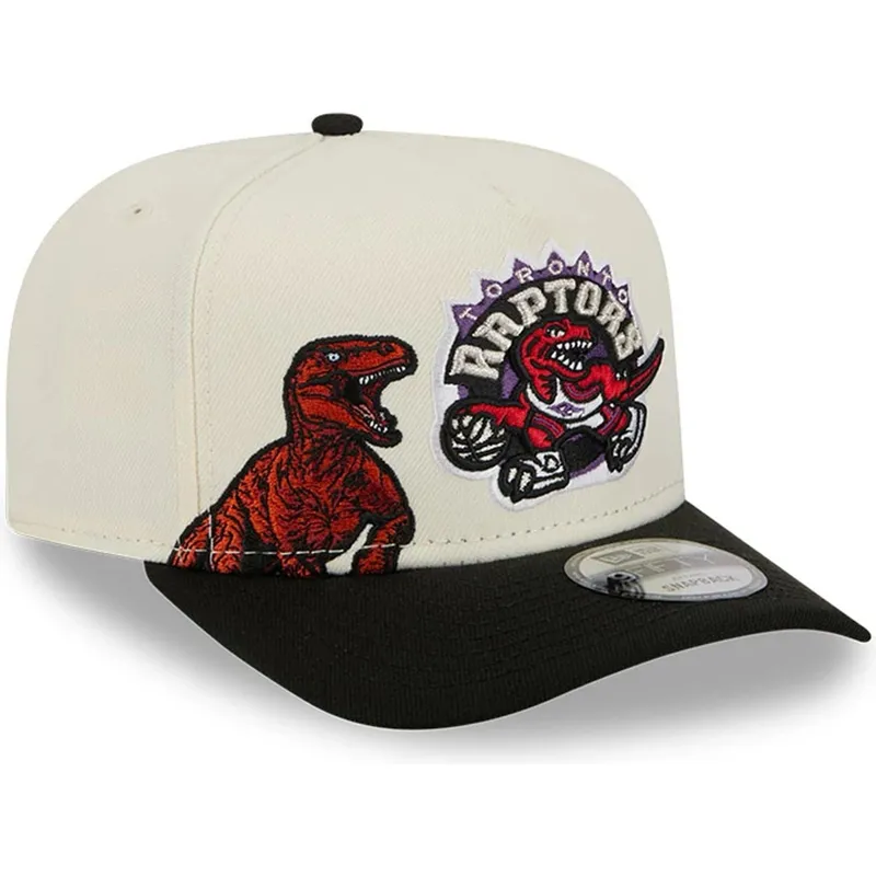 buet-beige-og-sort-snapback-kasket-9fifty-a-frame-precurved-hardwood-classics-fra-toronto-raptors-nba-fra-new-era
