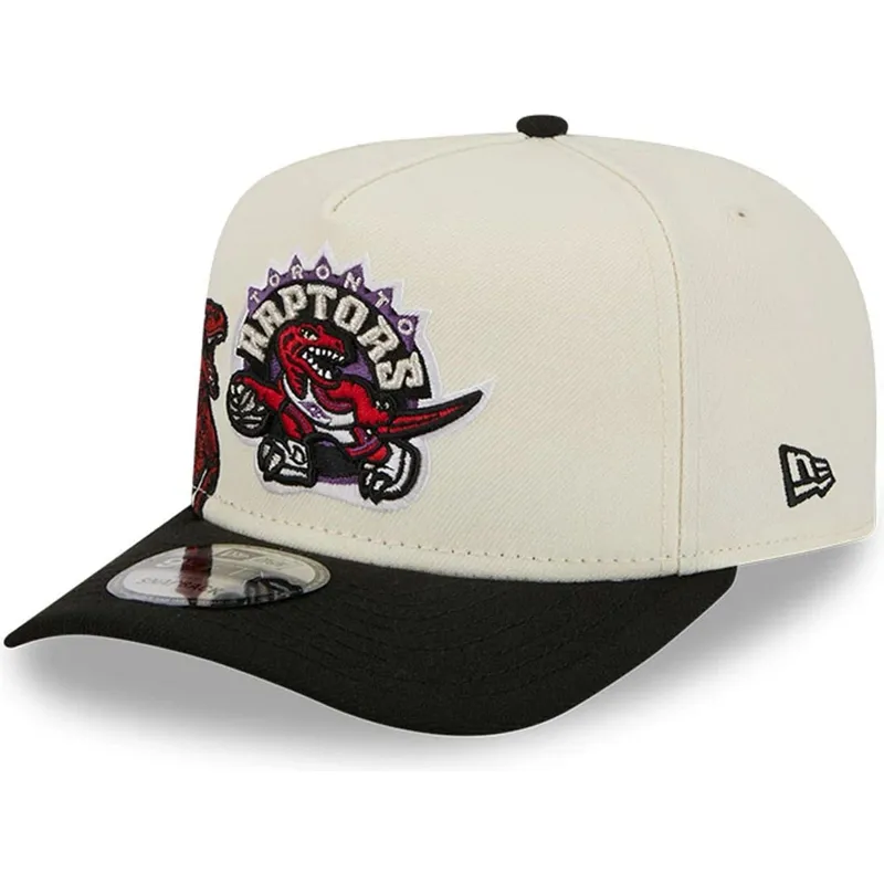 buet-beige-og-sort-snapback-kasket-9fifty-a-frame-precurved-hardwood-classics-fra-toronto-raptors-nba-fra-new-era