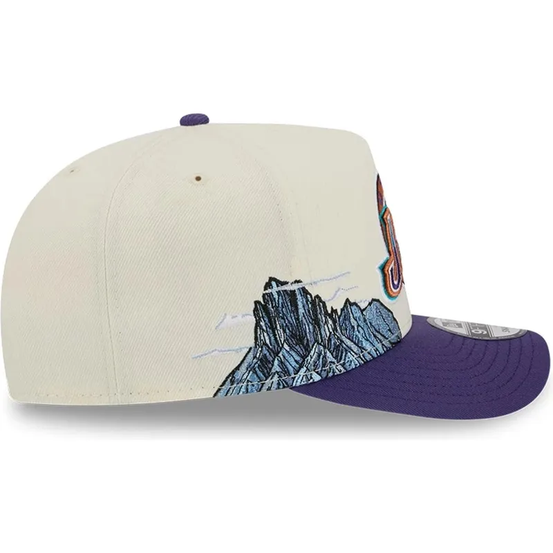 beige-og-violet-buet-kasket-snapback-9fifty-a-frame-precurved-hardwood-classics-fra-utah-jazz-nba-fra-new-era