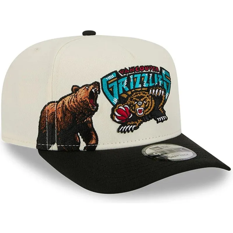 buet-beige-og-sort-snapback-kasket-9fifty-a-frame-precurved-hardwood-classics-fra-vancouver-grizzlies-nba-fra-new-era