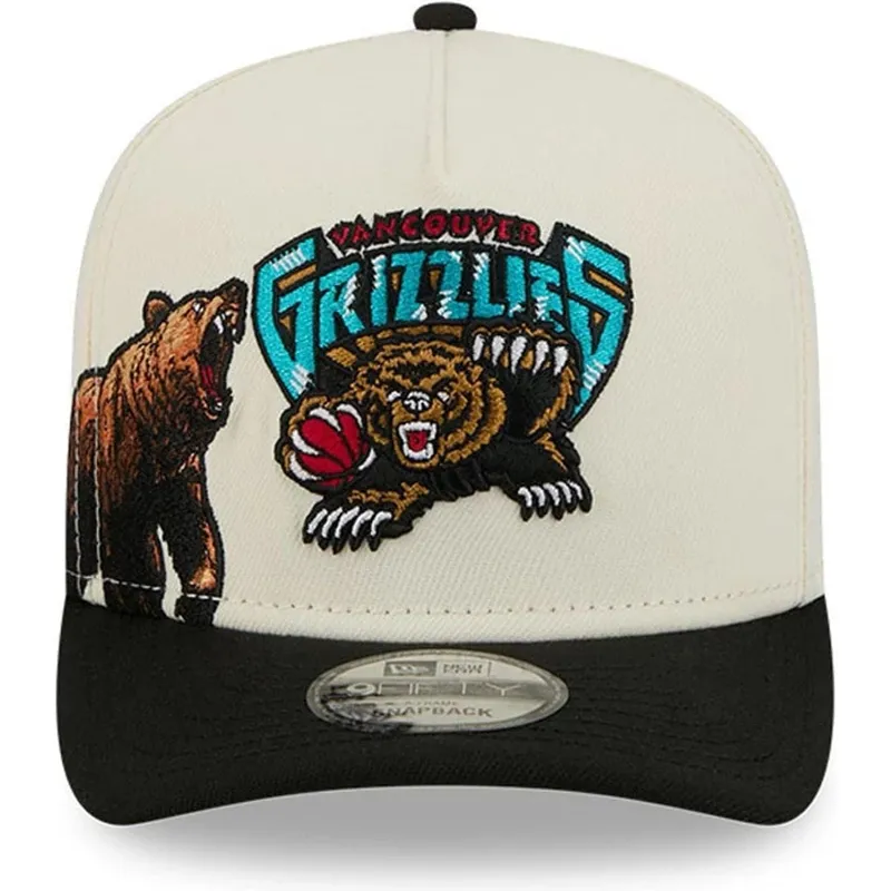 buet-beige-og-sort-snapback-kasket-9fifty-a-frame-precurved-hardwood-classics-fra-vancouver-grizzlies-nba-fra-new-era