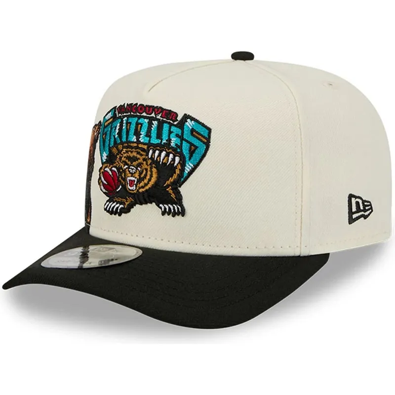 buet-beige-og-sort-snapback-kasket-9fifty-a-frame-precurved-hardwood-classics-fra-vancouver-grizzlies-nba-fra-new-era