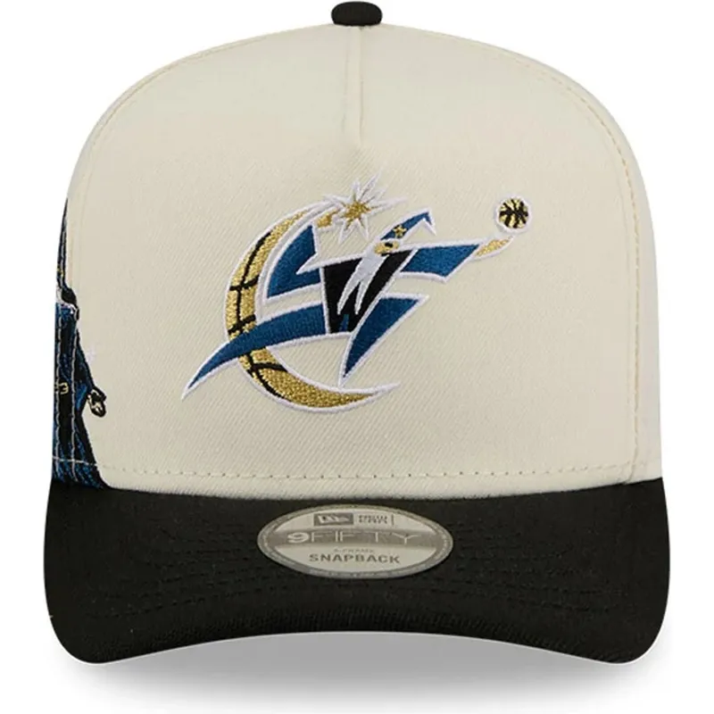 beige-og-sort-buet-kasket-snapback-9fifty-a-frame-precurved-hardwood-classics-fra-washington-wizards-nba-fra-new-era