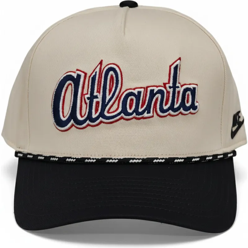 beige-og-sort-buet-kasket-snapback-rise-structured-fra-atlanta-braves-mlb-fra-nike
