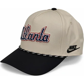Atlanta Braves MLB Nike Rise Structured beige og sort buet snapback kasket