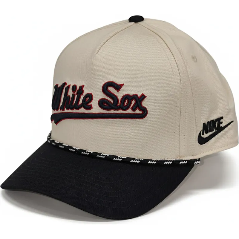 beige-og-sort-buet-kasket-snapback-rise-structured-fra-chicago-white-sox-mlb-fra-nike