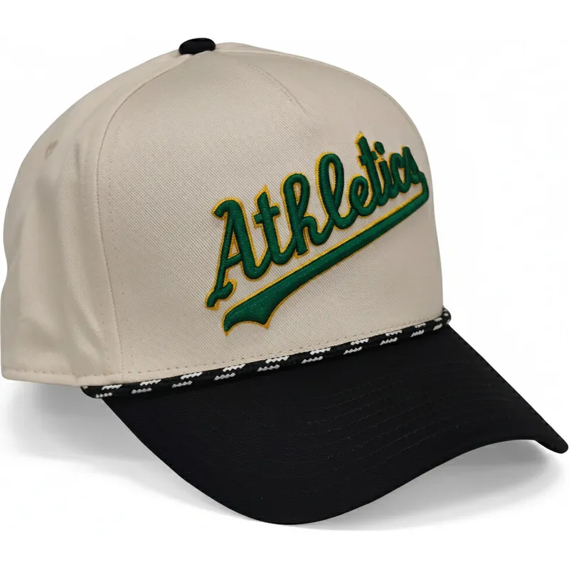 nike-oakland-athletics-mlb-rise-structured-beige-og-sort-snapback-kasket-med-buet-skygge