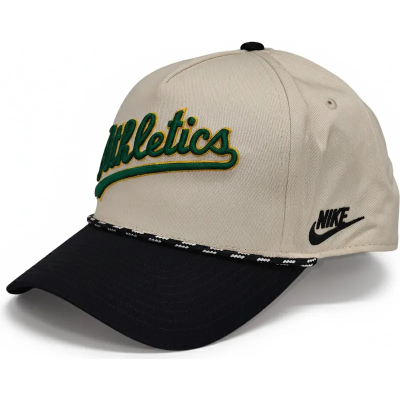 nike-oakland-athletics-mlb-rise-structured-beige-og-sort-snapback-kasket-med-buet-skygge
