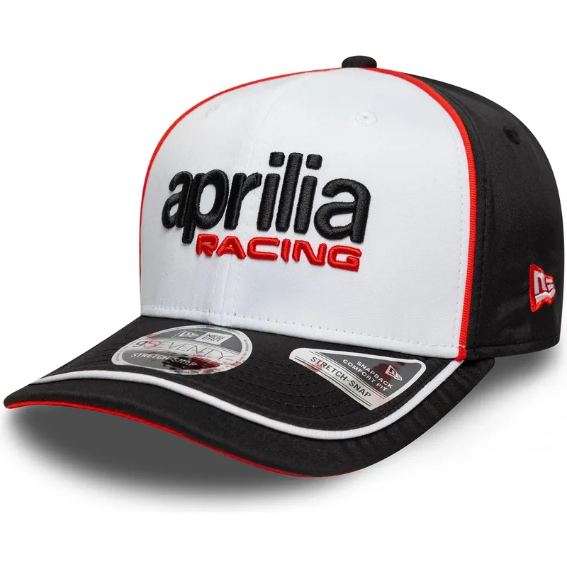 hvid-og-sort-buet-kasket-snapback-9seventy-stretch-snap-aprilia-piaggio-fra-new-era