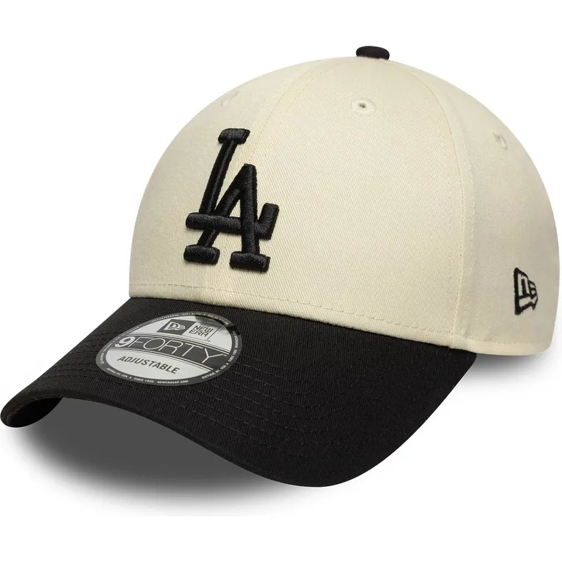 buet-beige-og-sort-justerbar-9forty-colour-block-kasket-fra-los-angeles-dodgers-mlb-fra-new-era