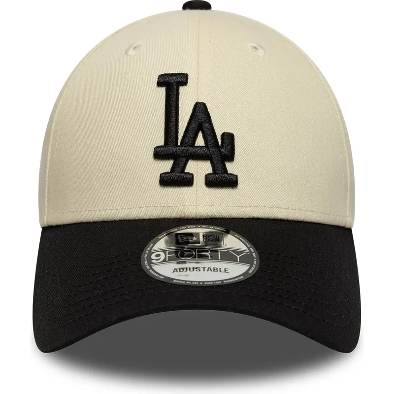 buet-beige-og-sort-justerbar-9forty-colour-block-kasket-fra-los-angeles-dodgers-mlb-fra-new-era