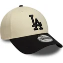 buet-beige-og-sort-justerbar-9forty-colour-block-kasket-fra-los-angeles-dodgers-mlb-fra-new-era
